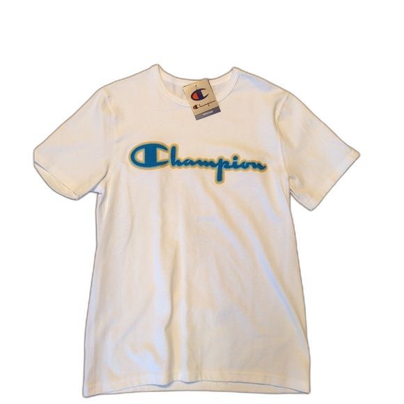 Champion T-Shirt Mens Small Heritage Embroidered Logo White Crewneck - Picture 1 of 5